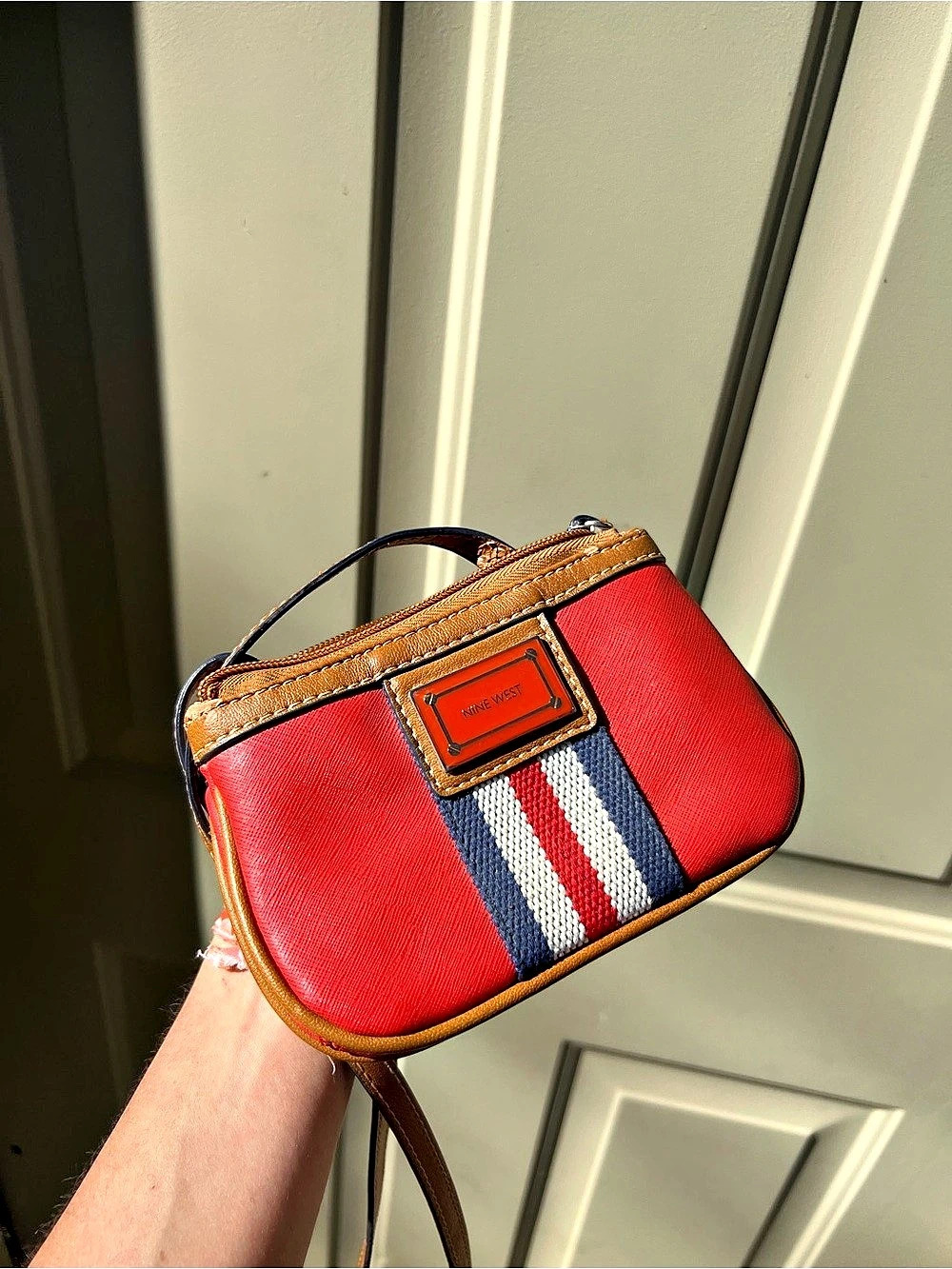 Nine West Color Block Crossbody Bag in Coral & Brown